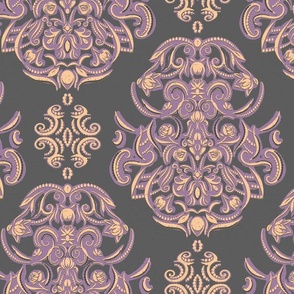 Traditional Damask Heirloom roses gray, purple, gold