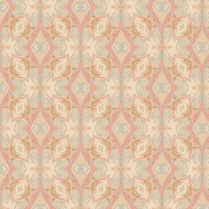 Ortensia Retro Oval Damask in Creamy Beige, Pink and Blue