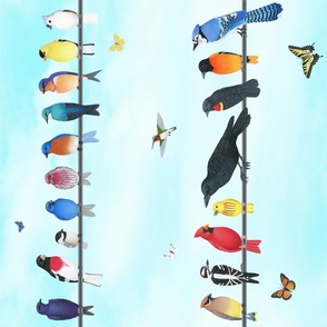 birds on a line with butterflies of North America vertical