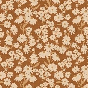 Boho Blossom Daisies and poppies garden - Seventies vintage style flowers brown ivory hazelnut brown