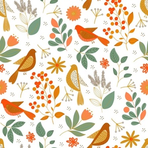 Enchanted Garden Birds: A Floral and Fauna Symphony On white 