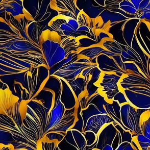 royal blue and gold flowers Xl