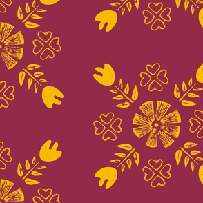 Floral Medallions in Ruby and Yellow Sunshine