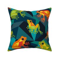 Cubist Frog Pattern - 01- L - Turquoise - funny colorful frog family sitting on geometric block shaped rocks, cubism art style inspired, abstract cubist frogs