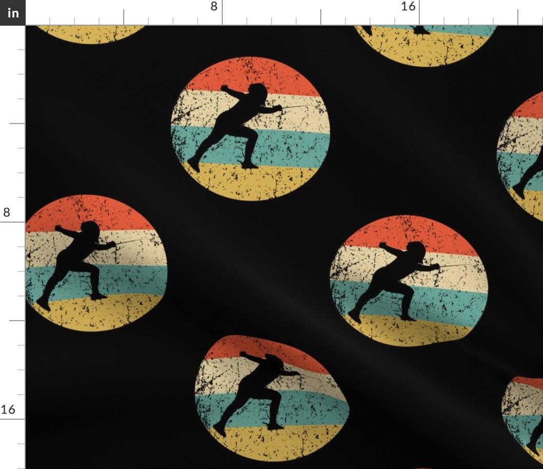 Retro Fencer Fencing Sports Icon Repeating Pattern Black