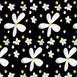 Messy Daisies in Black, White, and Yellow