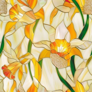 Watercolor Stained Glass Joy of Daffodils