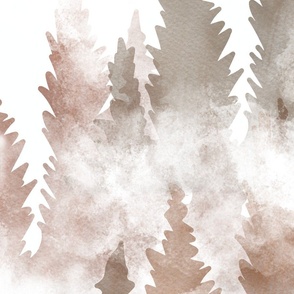 Pine Tree Forest in the Fog Serene Landscape (warm browns and reds)