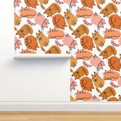 Cats with bows and glasses in neutral tan, peach, rust, blush pink on white background