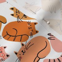 Cats with bows and glasses in neutral tan, peach, rust, blush pink on white background