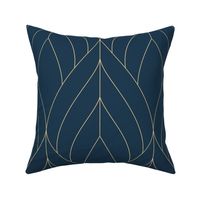 ART DECO BLOSSOMS - BLUE WITH GOLD LINES, LARGE SCALE