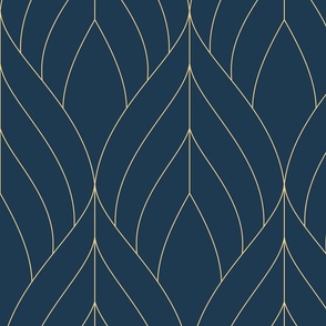 ART DECO BLOSSOMS - BLUE WITH GOLD LINES, LARGE SCALE