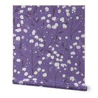 Abstract white flowers on darker purple / Amethyst / Violet , winter flowers - large scale