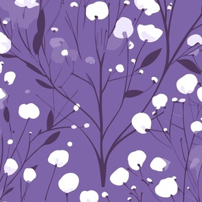 Abstract white flowers on darker purple / Amethyst / Violet , winter flowers - large scale