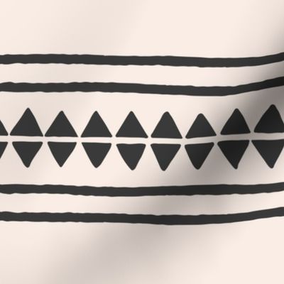 Desert Trails Mud Cloth in Slate, large |  black and cream modern boho hand-painted mud cloth print