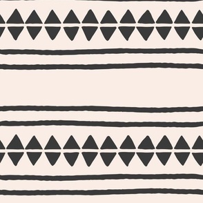 Desert Trails Mud Cloth in Slate, large |  black and cream modern boho hand-painted mud cloth print