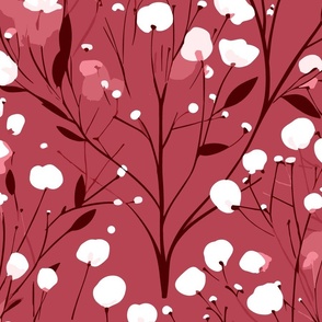 Abstract white flowers on darker red / Sultans Palace, winter flowers - large scale