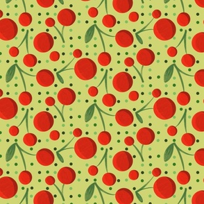 Gouache Cherries on Yellow Background