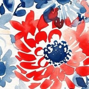 Red, White, and Blue Floral (Large Scale)