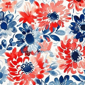 Red, White, and Blue Floral (Medium Scale)