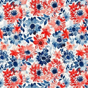 Red, White, and Blue Floral (Small Scale)