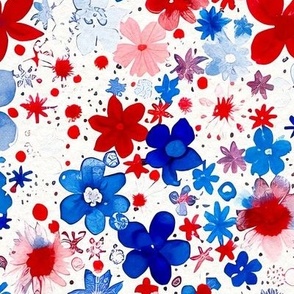 Red White Blue Floral Burst (Large Scale)