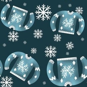 Winter Sweater and Snowflakes in Blue and White