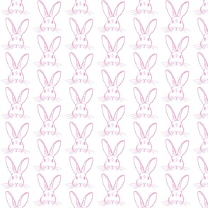 Bunny Sketch Pattern White Pink Smaller Scale
