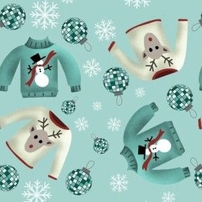 Ugly Christmas Sweaters with Snowflakes and Ornaments
