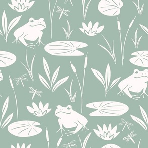 Frog Pond and Lily Pads in Muted Fern Green