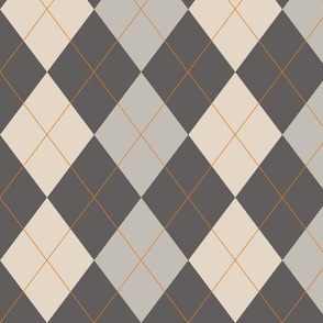 large - Argyle diamond tartan in light and dark gray with beige and ochre yellow pin stripe