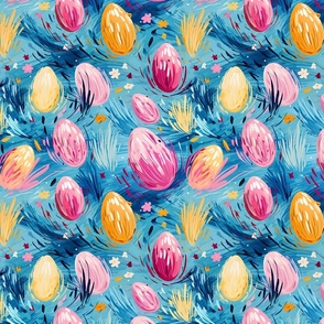 Easter Elegance: Whimsical Eggs and Spring Florals Seamless Pattern
