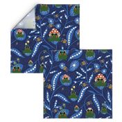 Kids Cute Frog Floral Midnight Blue