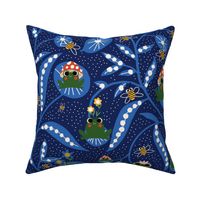Kids Cute Frog Floral Midnight Blue