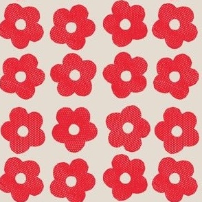 Red flowers on cream background - small scale
