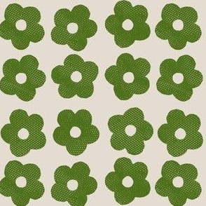 Green flowers on cream background - small scale