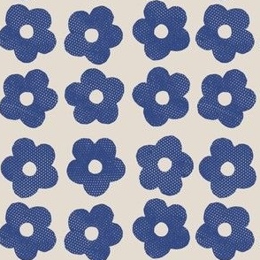 Blue flowers on cream background - small scale