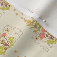 Small, Warm Wildflower Bear on Cream Background