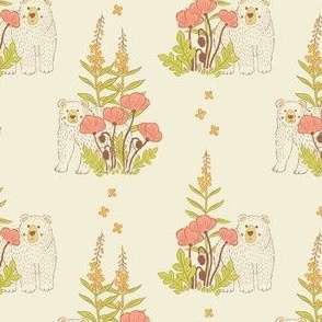 Small, Warm Wildflower Bear on Cream Background