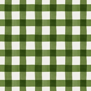 Green and off white gingham - small scale