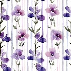 Purple flower stripes on white 