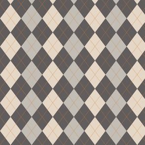 medium - Argyle diamond tartan in light and dark gray with beige and ochre yellow pin stripe