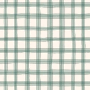 Delicate Cottagecore Wonky Watercolor Plaid in Pastel Sage Green - Medium Size