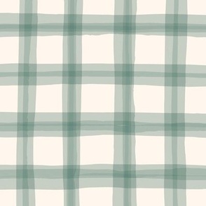 Delicate Cottagecore Wonky Watercolor Plaid in Pastel Sage Green - Large Size