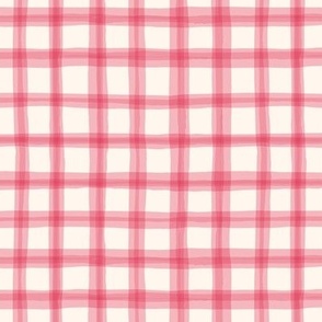 Delicate Cottagecore Wonky Watercolor Plaid in Rose Pink - Medium Size