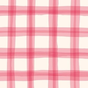 Delicate Cottagecore Wonky Watercolor Plaid in Rose Pink - Large Size