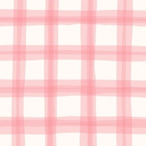 Delicate Cottagecore Wonky Watercolor Plaid in Pastel Pink - Large Size