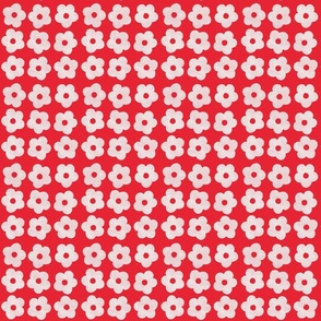 Off white flowers on red background - small scale