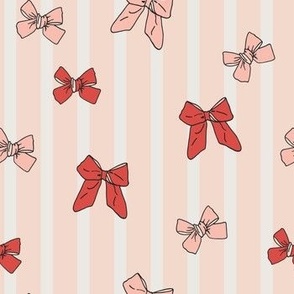 Small Soft Pink Bow Stripes with Red and Pink Ribbon Bows Cute Girly Feminine Bedroom
