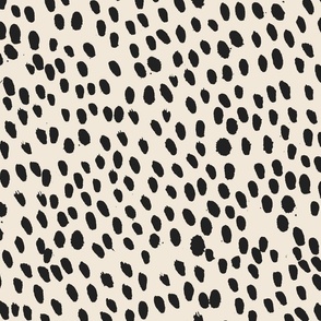 Large Scale Black Hand Painted Dots on Cream Pristine 